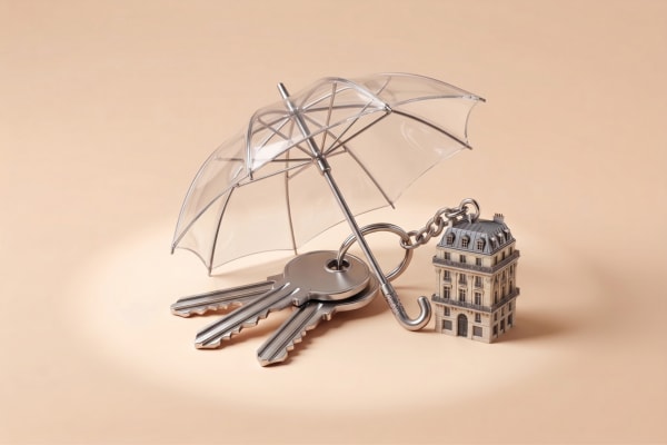 Un parapluie un immeuble et des clés